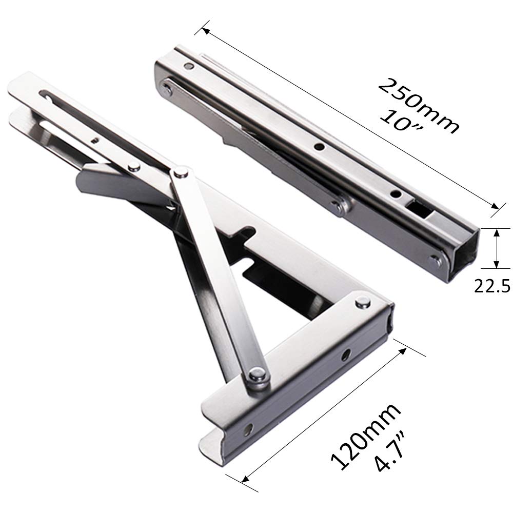 Storystore Folding Shelf Brackets - 10 Inch Heavy Duty Stainless Steel Collapsible Shelf Bracket for Bench Table, Space Saving DIY Bracket, Max Load: 550lb （2 PCS）