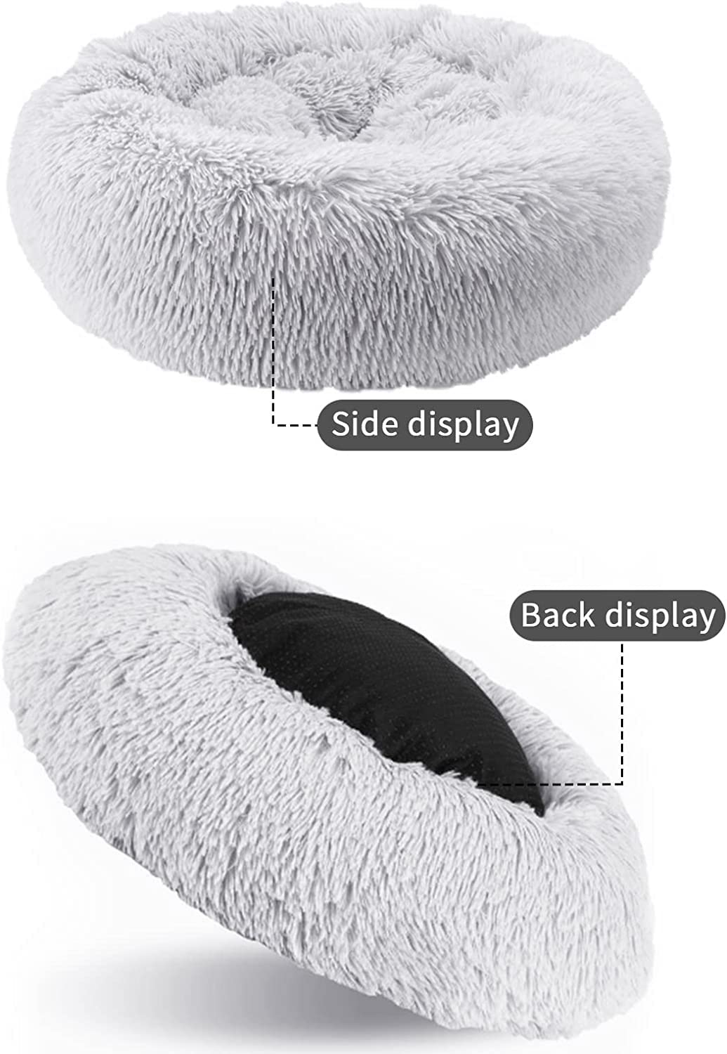 Cat Beds for Indoor Cats, 27 Inch Round Donut Washable Cat Bed, Fluffy Calming Self Warming Soft Donut Cuddler Cushion Pet Bed for Dogs and Kittens,Non-Slip (27 Inch, Light Grey)