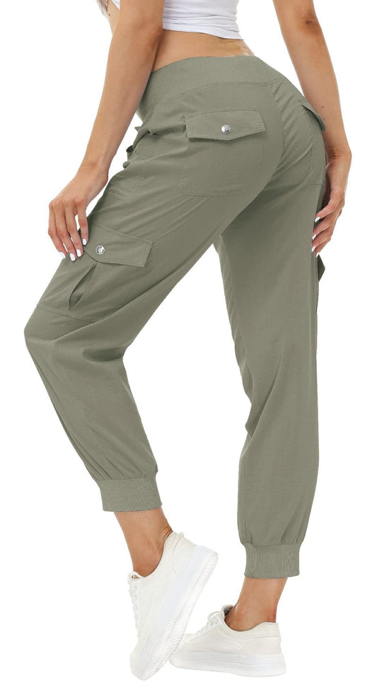 MoFiz Women's Hiking Pants Cargo Joggers Sweatpants with Pockets Lightweight Quick Dry Outdoor Summer Casual Athletic Elastic Waist Grey Khaki M