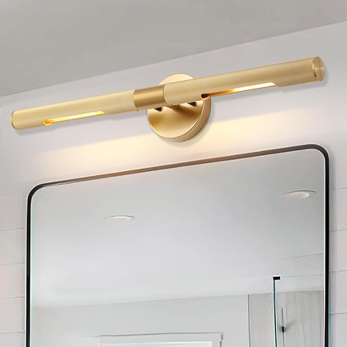 Brushed Brass Picture Light 24 inches Modern Gold Wall Sconce with Knurled Texture Cylinder Metal Shades Rotatable 360°Indoor Wall Lighting Fixture Bathroom Vanity Light Bedroom Living Room