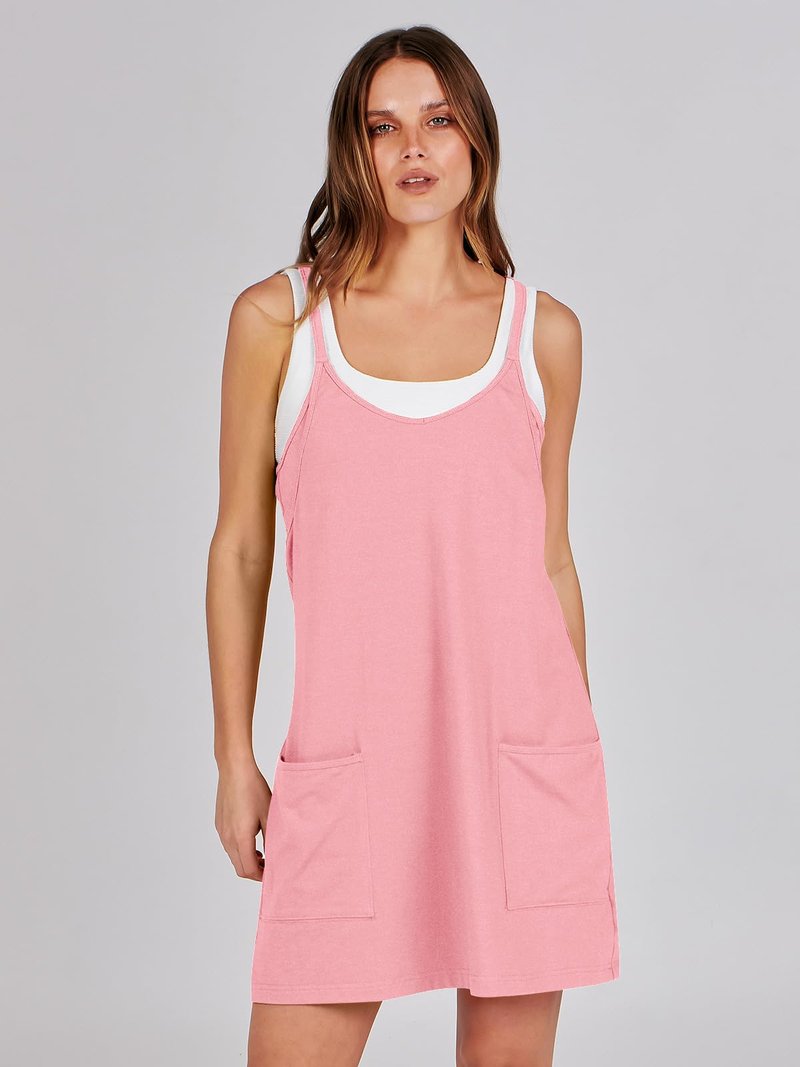 ANRABESS Women Athletic Dress Summer Tennis Workout Active Sports Mini Romper Dress Built in Shorts Travel Vacation Clothes Pink Large