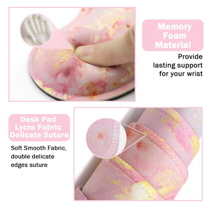 4-in-1 Large Gaming Mouse Pad, Keyboard Wrist Rest Pad & Wrist Support Mousepad Set, Extended Desk Pad Waterproof Desk Mat for Home Office Study Game-Pink Gold Marble