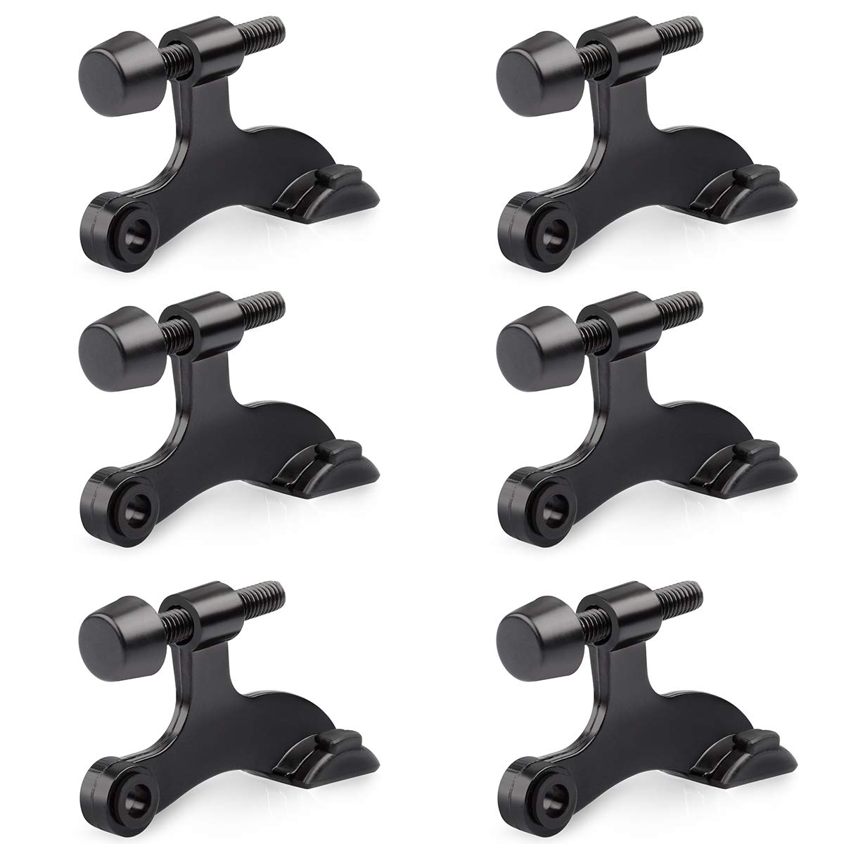 HOMOTEK 6 Pack Hinge Pin Black Door Stopper,Adjustable Deluxe Heavy Duty Door Stopper 2-1/2"x1-3/4”,with Black Rubber Bumper Tips