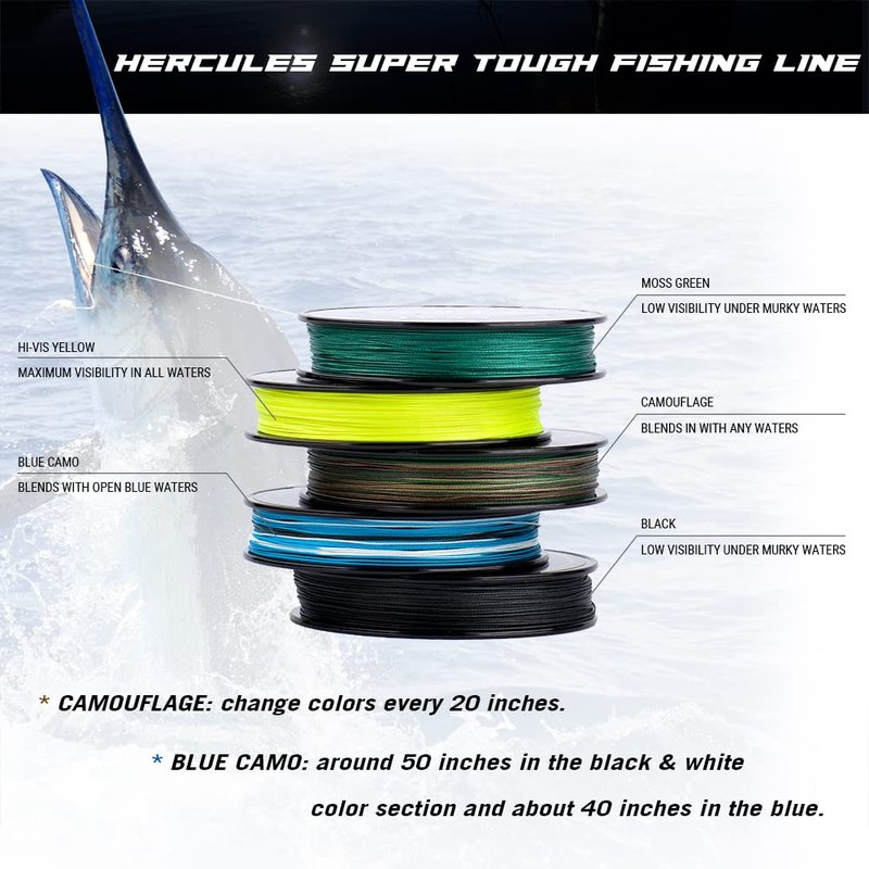 HERCULES Super Tough Braided Fishing Line 130 pounds Test Blue Camo 130LB (150 Yards) - 8 Strands
