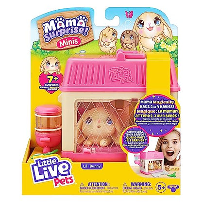 Little Live Pets - Mama Surprise Minis, Feed and nurture a Lil' Bunny Inside their Hutch so she can be a Mama, She has 2, 3, or 4 Babies with Surprise Accessories to Dress Up the Babies,