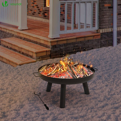 VOUNOT Fire Pit for Garden with Grate and Poker, Outdoor Patio Heater Charcoal Log Wood Burner, Fire Bowl for Bonfire, Camping, Diameter 60 cm