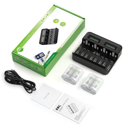 EBL Rechargeable C Batteries (4 Pack) and LCD Smart Battery Charger for Ni-MH AA AAA C D Rechargeable Batteries