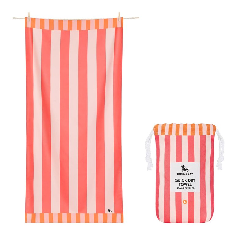 Dock & Bay Beach Towel - Quick Dry, Sand Free - Compact, Lightweight - 100% Recycled - Includes Bag - Raspberry Road - Large (160x90cm, 63x35)