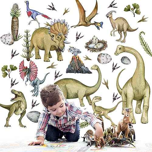 Watercolor Dinosaur Wall Decals Peel and Stick Wall Decoration Stickers Ideal for Boys Girls Bedroom Bathroom Living Room Kitchen Nursery Playroom Bedroom Background Wall Decor