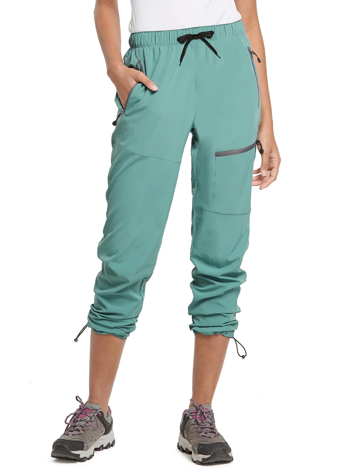 baleaf Cargo Pants for Women Petite Joggers Lightweight Quick Dry Pant Water Resistant 27'' Travel Workout Athletic Trip 27''-Pond L