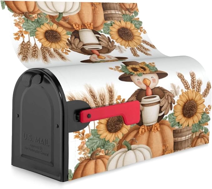 DADABULIU Mailbox Covers Thanksgiving Turkey Pumpkin Fall Magnetic Letter Post Box Cover Standard Size 25.5 x 21 Inch Garden Yard Home Decorative