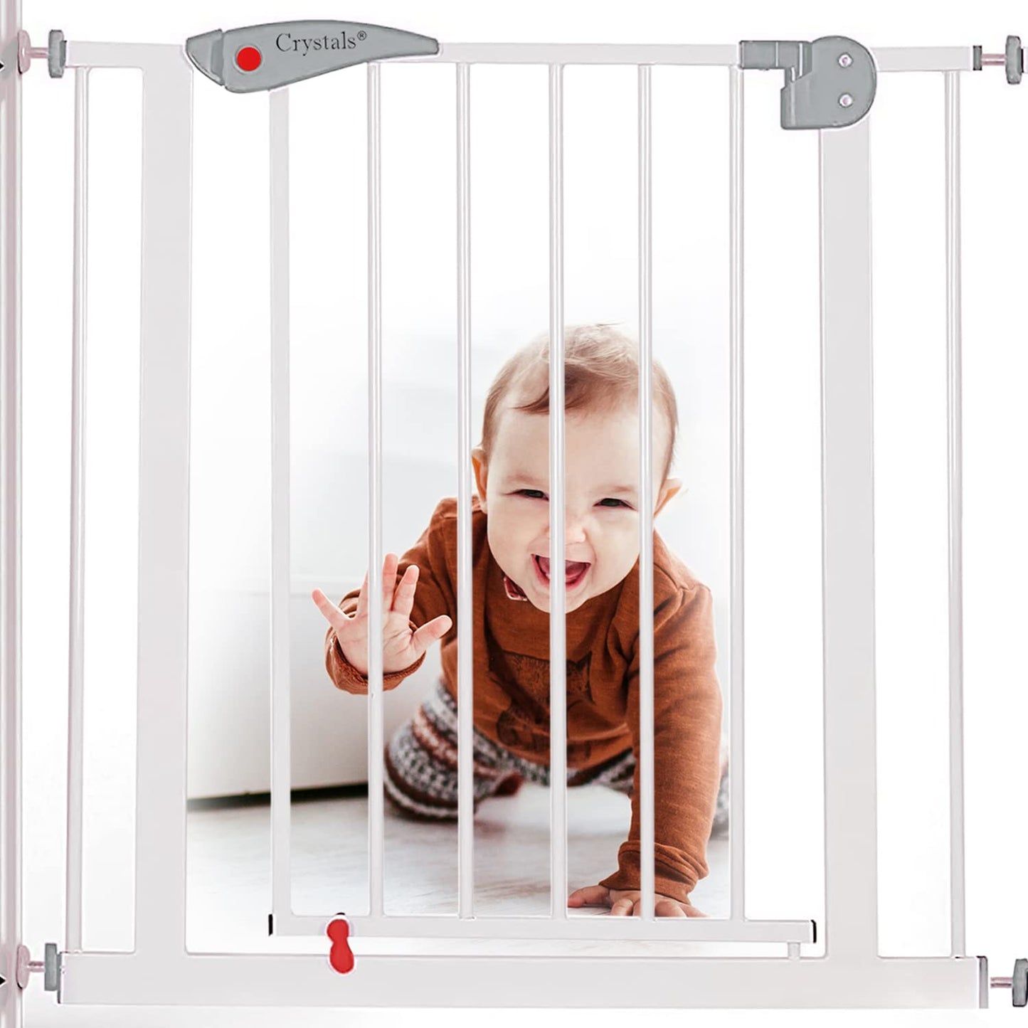 Baby Gate for Doors and Stairs, 10 cm Extension, Stair Gate Pressure Fit - No Screws, Child Stair Gate for Widths 75 to 85 cm, Dog Safety Gate One-Handed Opening to Both Sides, Metal, White/Grey