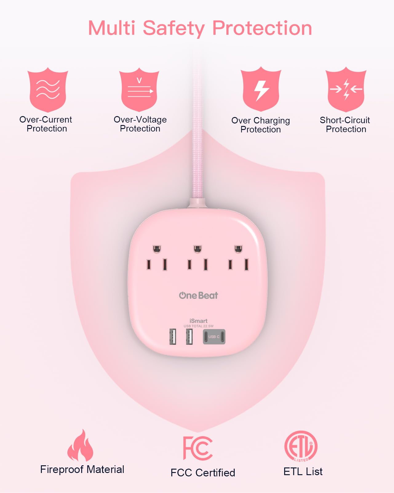 Flat Plug Power Strip, 6ft Ultra Flat Extension Cord - 3 Outlets 4 USB Ports (2 USB C) 22.5W/4.5A Desktop Charging Station, Power Strip No Surge Protection for Cruise Ship, Dorm Room Travel Essentials