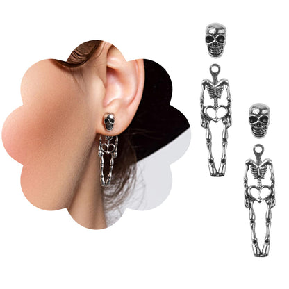 Halloween Earrings Silver, Skeleton Skull Dangle Earrings Jewelry for Women, Ideal for Halloween Party Cosplay(1 Pair Stud Style)