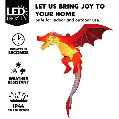 Joiedomi 5 FT Tall Halloween Inflatable Hanging Fire Dragon Decor with Build-in LEDs, Inflatable Blow Up Flying Dragon with Light for Halloween Party Indoor, Outdoor, Yard, Garden, Lawn Decorations