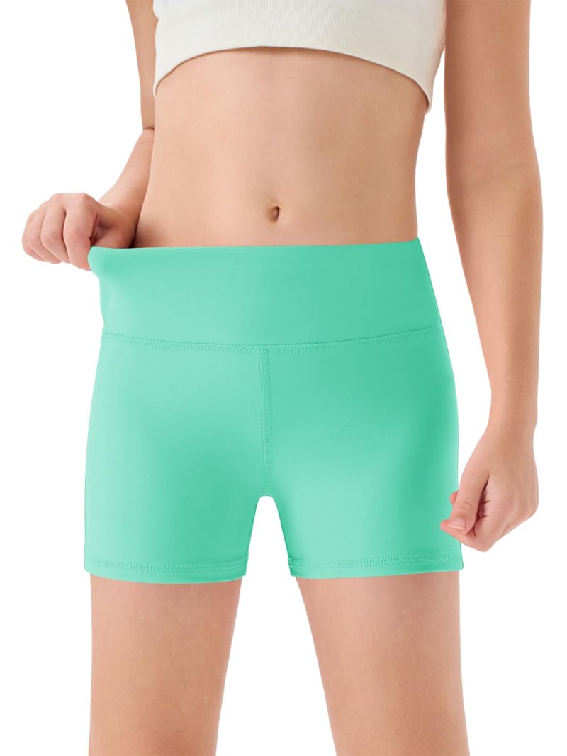 Haloumoning Girls Athletic Shorts Kids High Waisted Yoga Dance Biker Shorts Comfy Gymnastics Shorts 5-14Y Mint Green