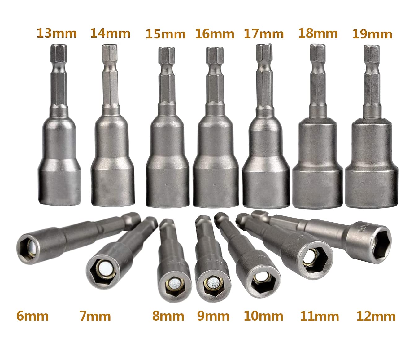 14 Pcs Magnetic Hexagon Socket, 6-19mm Hex Shank Magnetic Nut Setter Driver, Hex Drill Bits,1/4 Inch Magnetic Drill Bit Set, Used to Electric Screwdriver Handle Tools