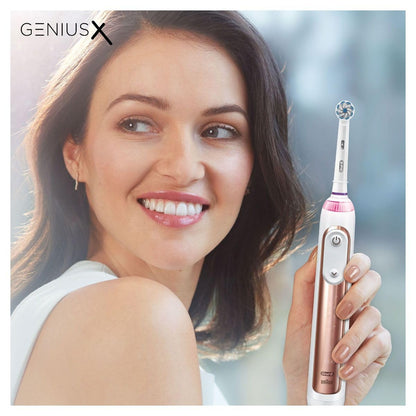Oral-B Genius X with Artificial Intelligence Rose Gold Electric Toothbrush, 1 Toothbrush Head, 6 Modes, Gum Pressure Sensor, USB Charging Travel Case, UK 2 Pin Plug, Gift for Men/Women