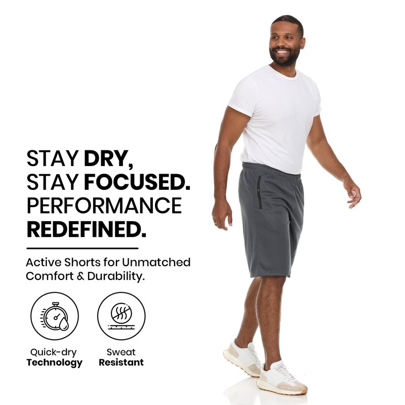 Essential Elements Athletic Shorts for Men - 4 Pack Men's Activewear Quick Dry Basketball Shorts - Workout, Gym, Running (Set I, Large)