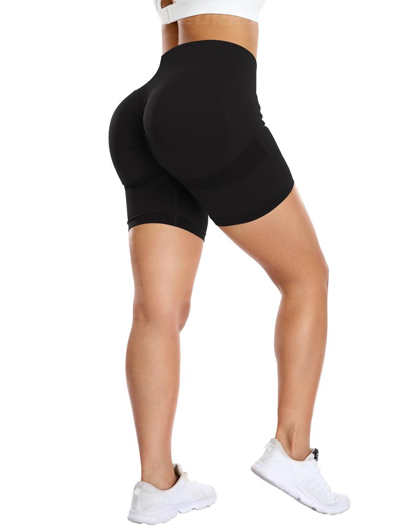 YEOREO Women High Waist Workout Yoga Gym Smile Contour Seamless Cycling Shorts Black XL
