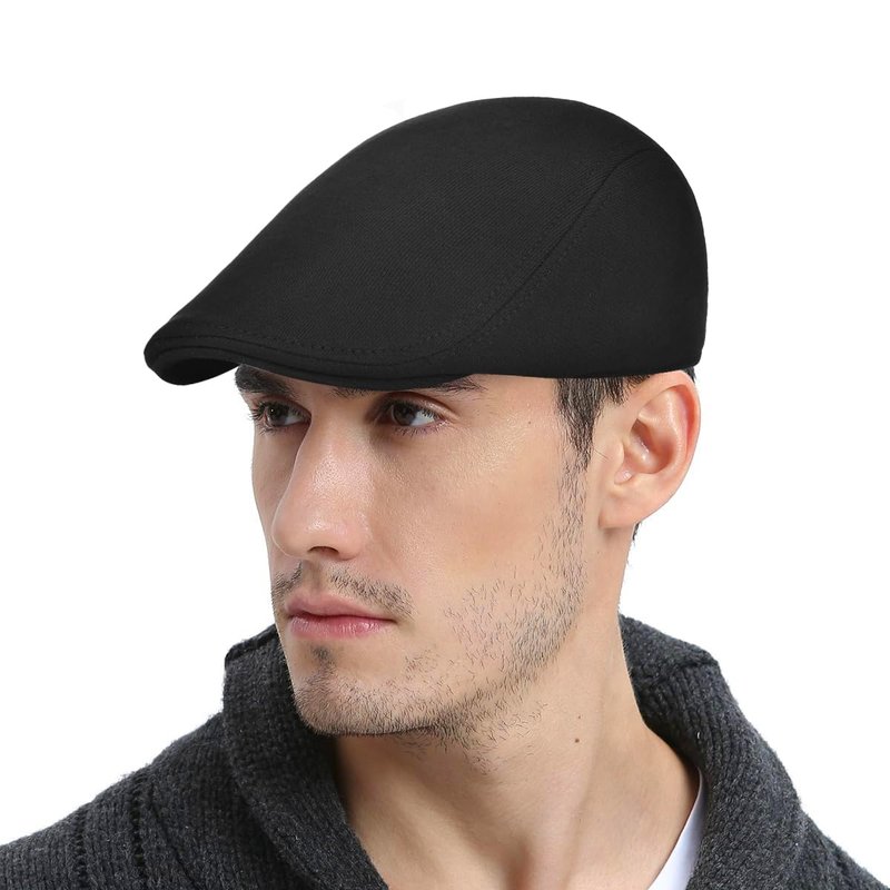 Xinveen Men's Newsboy Hat Adjustable Beret Ivy Cap Irish Cabbie Driving Hunting Hats Black