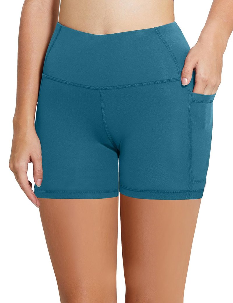 baleaf Workout Shorts Women 5" Biker Yoga Gym Spandex Running Volleyball Compression Short with Pockets Blue L
