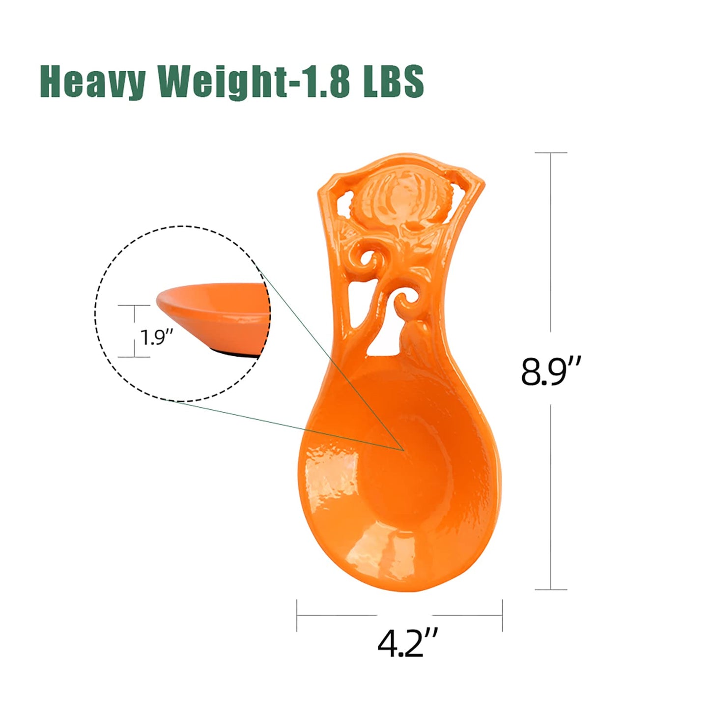 MINLUFUL Spoon Rest Holder for Stove Top, Sturdy and Unbreakable Cast Iron Spoon Rest Ladle Holder for Kitchen Counter, Keep Stovetop Countertop Clean, Pumpkin Orange