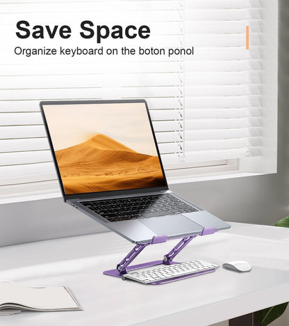Aoviho Adjustable Laptop Stand for Desk,Portable Laptop Stand Holder and Riser,Foldable Aluminum Notebook Computer Stands for MacBook Air Pro HP Lenovo Dell Samsung Chromebook, 10-15.6 inch, Purple