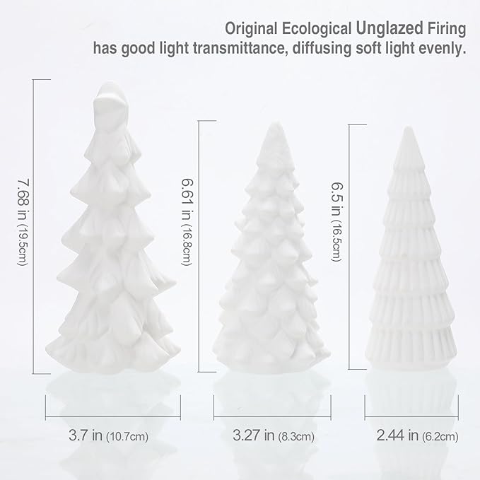 B SEPOR Light Up Ceramic Christmas Tree 3 Pack Small White Porcelain Trees with LED Xmas Figurines for Holiday Tabletop Decoration Mantel Shelf Fireplace for Home and Gift