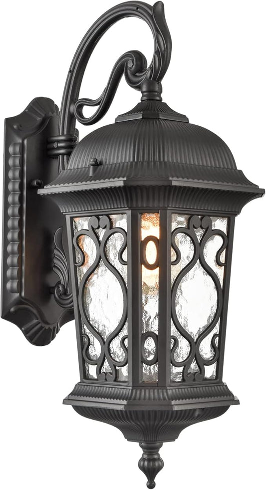 Outdoor Wall Light Fixture Black Exterior Wall Lantern 21" Waterproof Sconce Light Water Glass Shade for Porch Garage