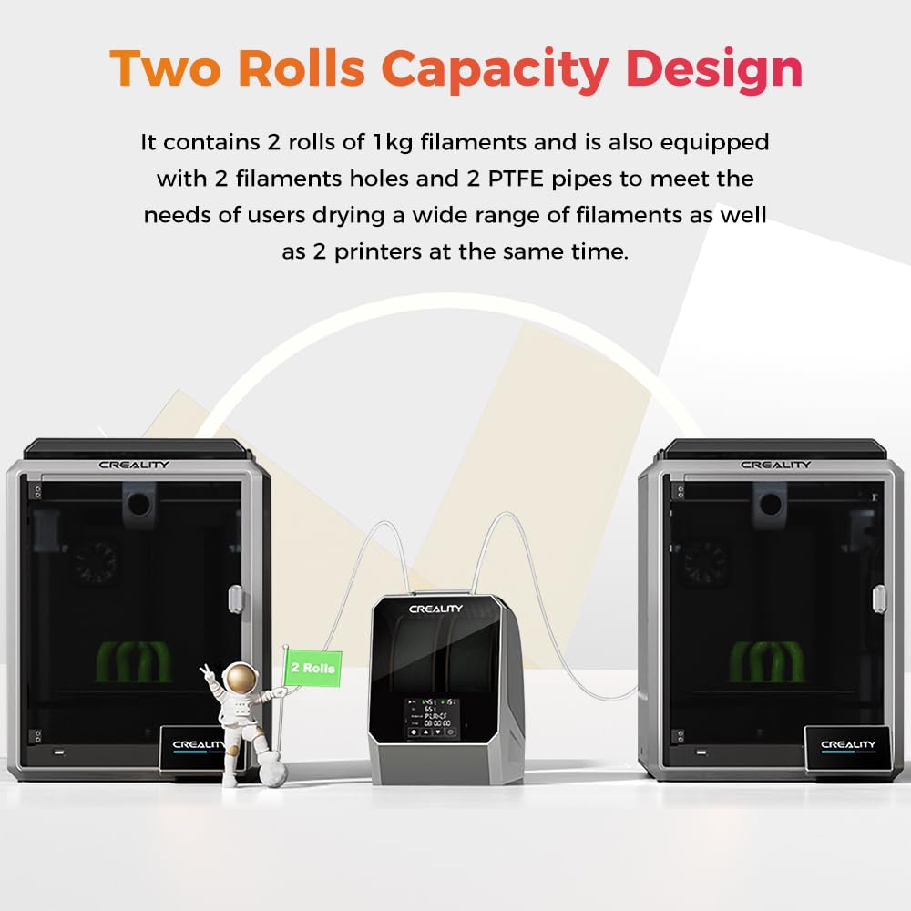 Creality Official Space PI Filament Dryer Plus, 3D Printer Filament Dryer Box with 360° Heating, 2 Rolls Upgraded Filament Dehumidifier for 1.75mm/2.85mm One-Key Setting Support PLA ABS PETG TPU
