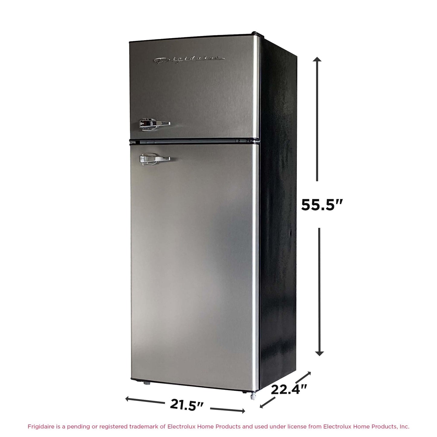 Frigidaire, 2 Door Apartment Size Refrigerator/Freezer Combo, 7.5 cu ft, Platinum Series, Stainless, 23" D x 21.5" W x 55.5" H