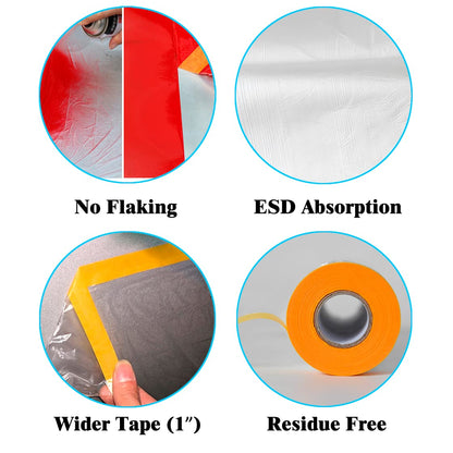 LLPT Tape and Drape Pre-Taped Masking Film | 2-Pack | Versatile Painter's Plastic Dust Sheets for Auto Wall Furniture Painting and Spraying Protection (MFT1502) | 150cm(Unfolded) x 20m