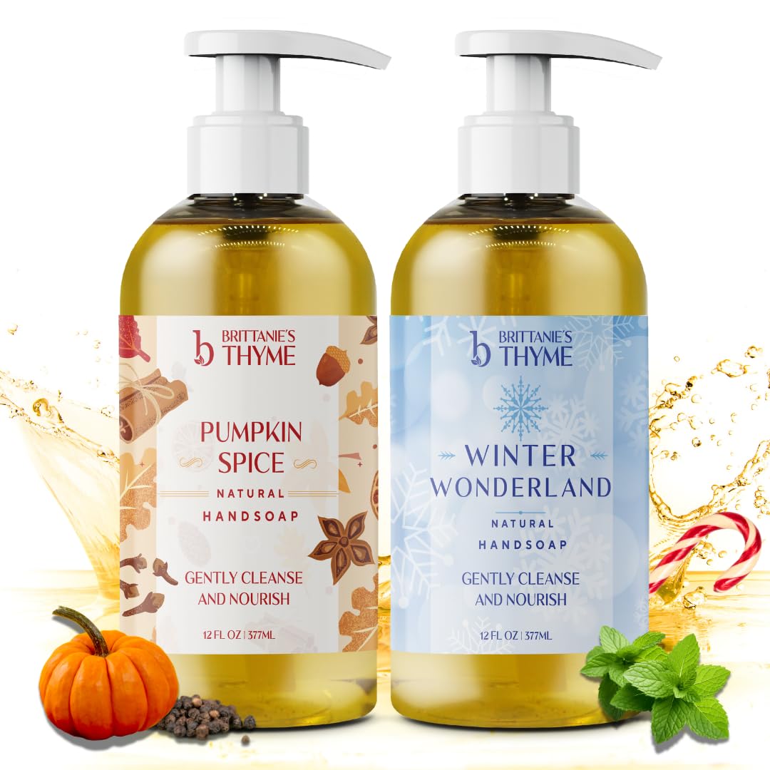 Brittanie's Thyme Fall Natural Olive Oil Liquid Hand Soap Gluten Free, Vegan (Pumpkin Spice and Winter Wonderland)