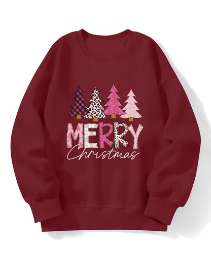Micoson Christmas Sweater Graphic Sweatshirts Holiday Merry Print Funny Cute Tops(Wine Christmas Tree, M)