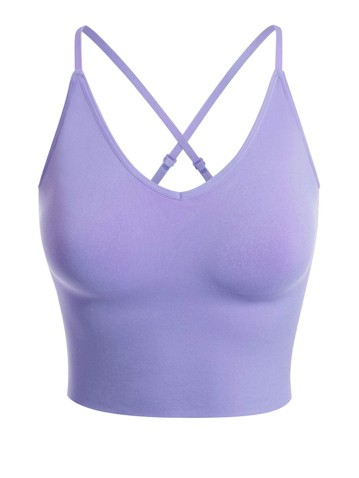 Design by Olivia Women's Seamless Padded Workout Sports Bra Cami Cropped Yoga Tank Top with Adjustable Straps Lavender LX