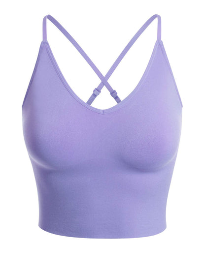 Design by Olivia Women's Seamless Padded Workout Sports Bra Cami Cropped Yoga Tank Top with Adjustable Straps Lavender LX