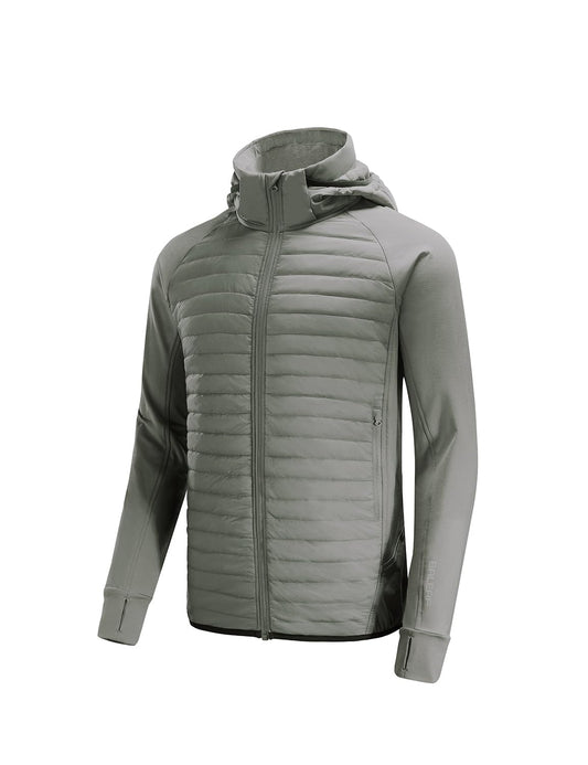 baleaf Men's Running Jacket Lightweight Warm Up Puffer Jacket Hybrid Thermal Hiking Golf Insulated Coat Thumble Hole Olive XL