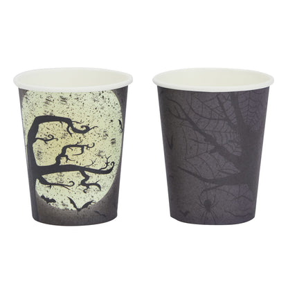 BLUE PANDA 144 Piece Halloween Dinnerware Set, Full Moon Night Sky Halloween Party Plates and Cups and Napkins Set for Spooky Gatherings and Witch Theme Parties (Serves 24)