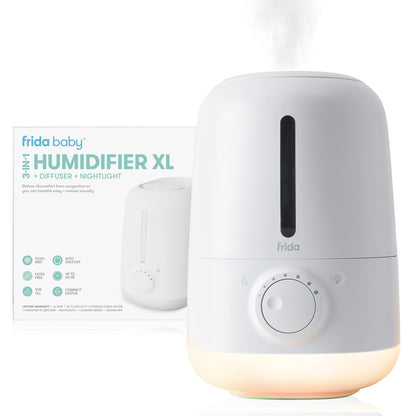 Frida Baby 3-in-1 Cool Mist Humidifier for Large Rooms, Top Fill Humidifier for Bedroom, Allergy Relief, 60 Hour Runtime + Nightlight, Auto Shut-Off, Quiet, Carry Handle, Essential Oil Diffuser
