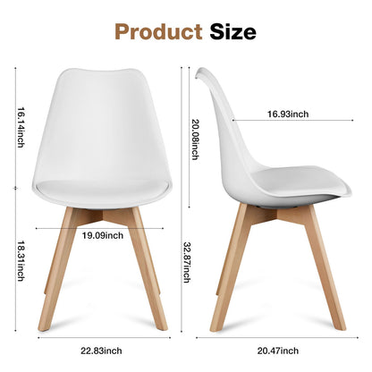 OLIXIS Set of 4 Dining Kitchen Mid-Century Modern Chairs with Wood Legs and PU Leather Cushion for Living Room Bedroom Outdoor Lounge, White
