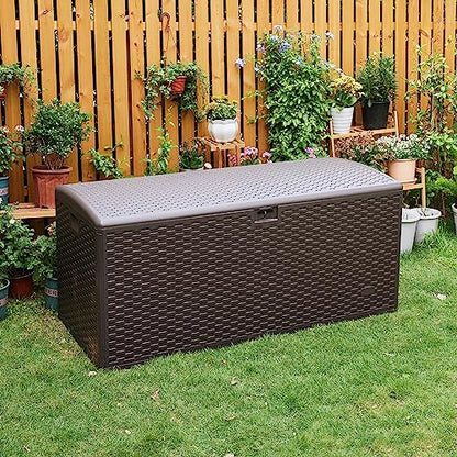 Amazon Basics Outdoor Patio Storage Box 150 Gallon Deck Box, Waterproof and Weather-resistant, Furniture Cushions Garden Tools, Brown