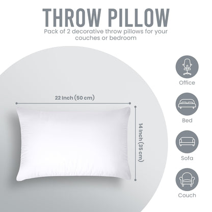 Utopia Bedding Throw Pillows (Pack of 2, White), 12 x 20 Inches Indoor Decorative Pillow Insert for Sofa, Bed and Couch