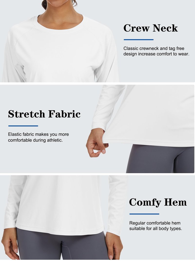PLUMZJOY Women's Sun Shirts UPF 50+ Long Sleeve UV Protection Shirt Quick Dry Tops for Workout Hiking Running Rash Guard White S