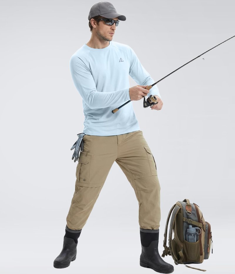 Mens UPF 50+ Long Sleeve Sun Shirts Fishing Rash Guard Uv Protection L