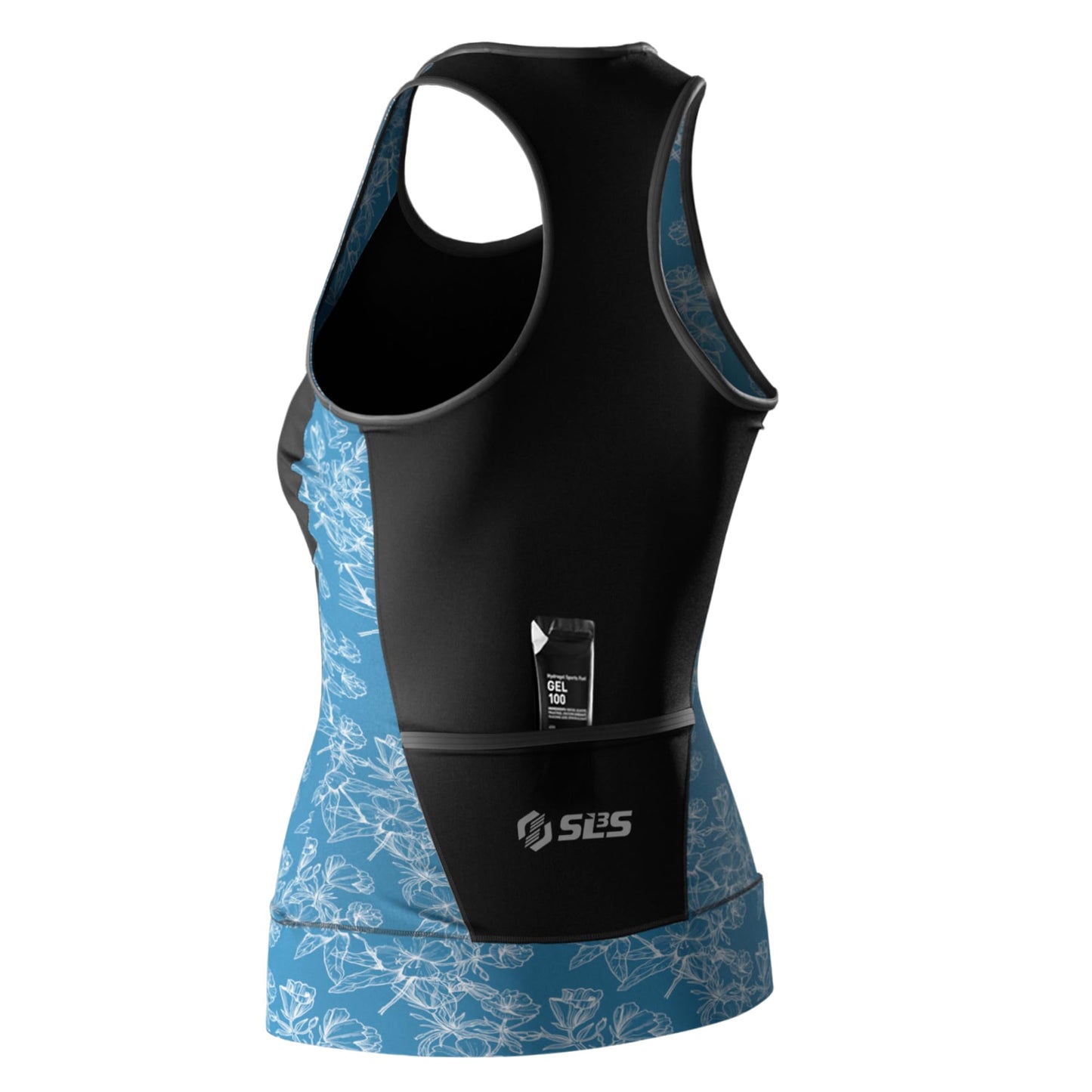 SLS3 Triathlon Top Women - Sleeveless Tri Top Women - Comfortable & Great Fit Triathlon Shirts or Singlet, No Shelf Bra (Iris Blue Floral, Large)