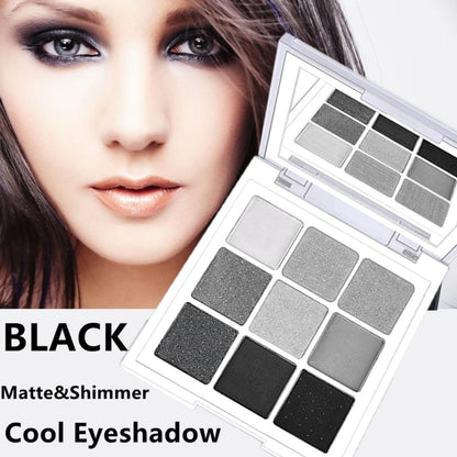 Go Ho Black Grey Silver Smoky Eyeshadow Palette,9 Colors Matte&Shimmer Eye Makeup Palette,Goth Eye Shadow Pallets for Women,Waterproof Cool Eye Shadow Palette Makeup with Prism Mirror