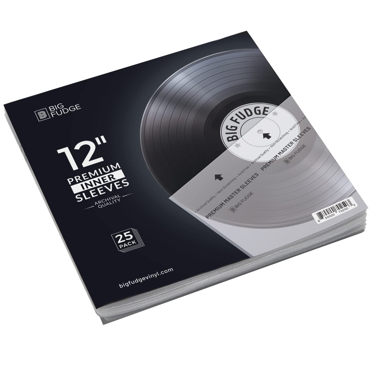 Big Fudge 25x Premium Vinyl Record Inner Sleeves - Clear 3-Ply Album Covers with Anti-Static Rice Paper - Master Vinyl Record Sleeves - Acid Free Protective Cover for 12" Records