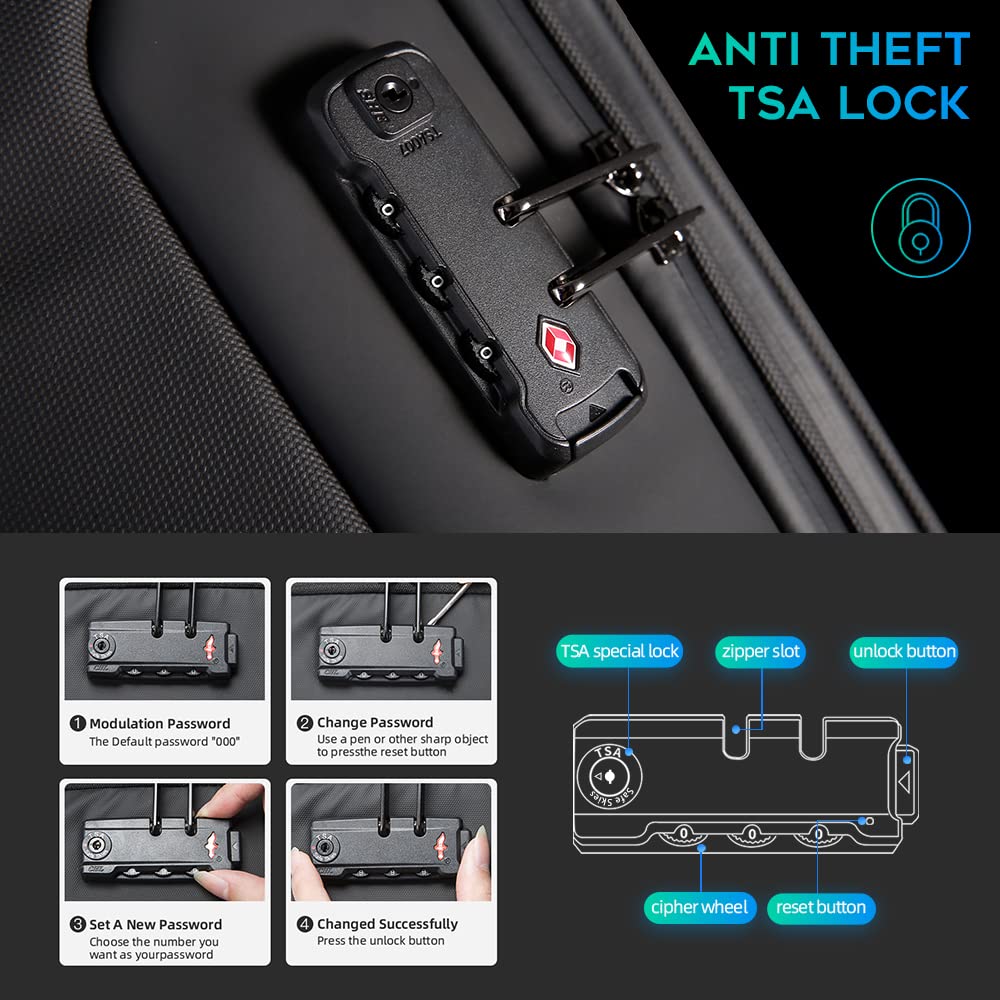 BANGE Anti Theft Backpack with USB charging Port,Lightweight Business Backpack for Men and Women, Black(upgrade), M, Laptop