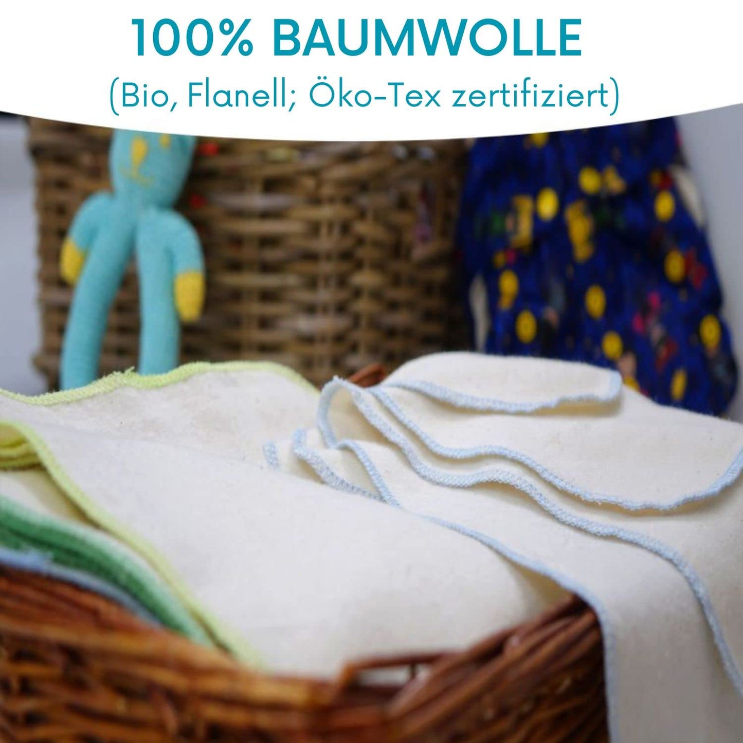 avo + cado Organic Cotton Single Layer Flannel Washcloths - Pack of 15 - Reusable Baby Washcloths to Replace Wet Wipes - Small Washable Mini Cotton Wipes (Colour: Green)